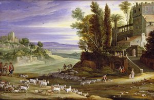 Landscape with Shepherds and the Supper at Emmaus by Marten Ryckaert
